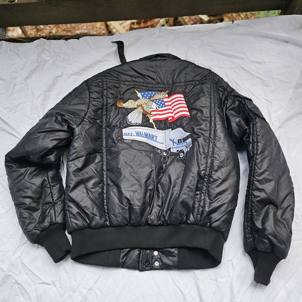 Vtg. King Louie Pro Fit  Black Trucker puffer bomber Jacket Walmart  Small
